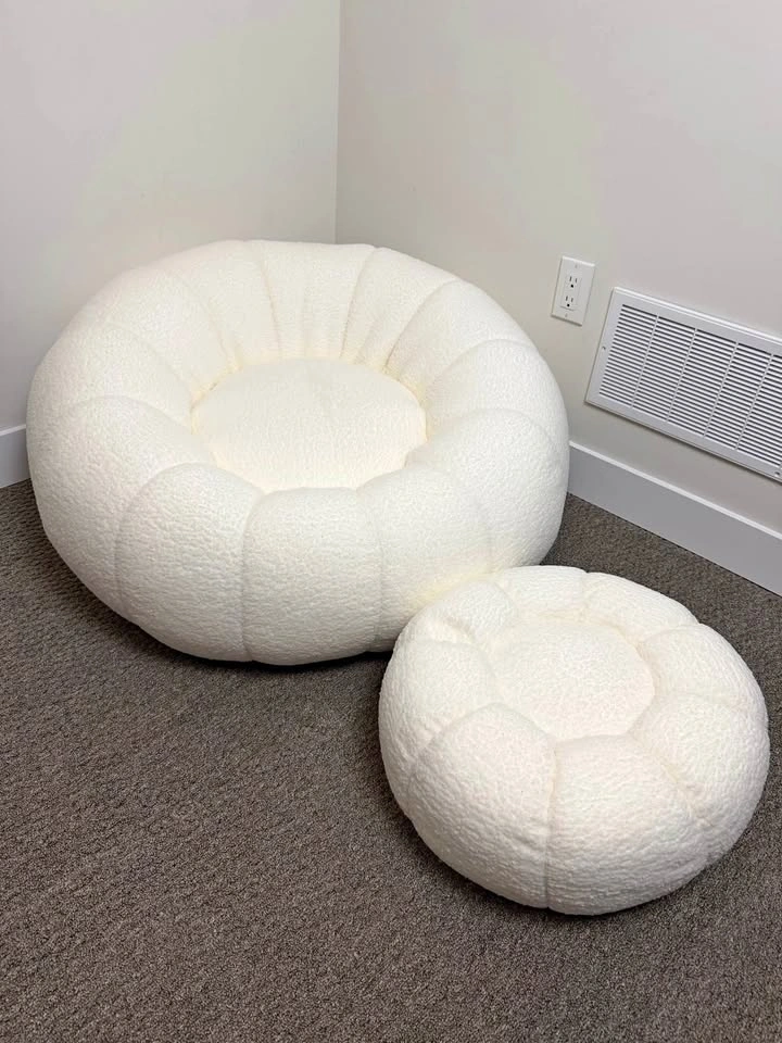 Large Puffy Pumpkin Bean Bag Chair with Ottoman