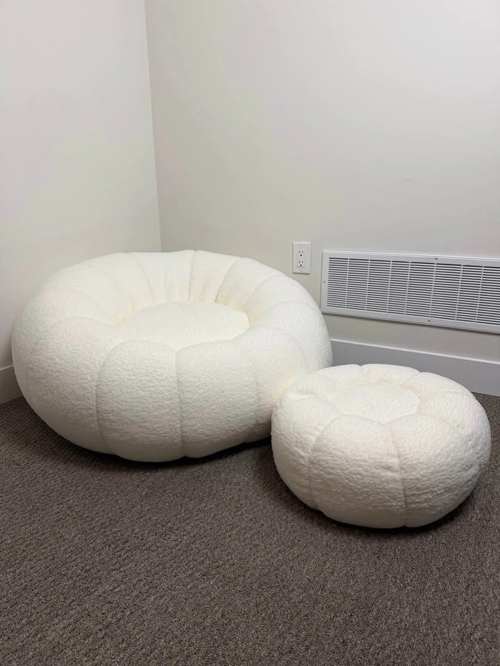 Large Puffy Pumpkin Bean Bag Chair with Ottoman - photo 2