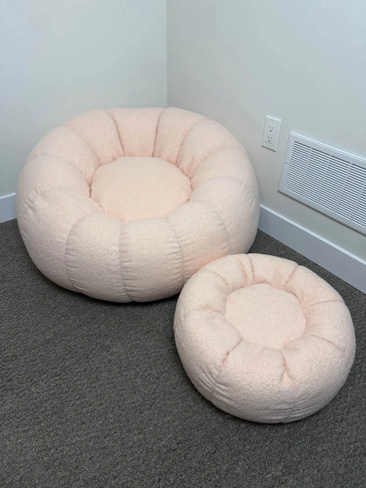 Large Puffy Pumpkin Bean Bag Chair with Ottoman - photo 3