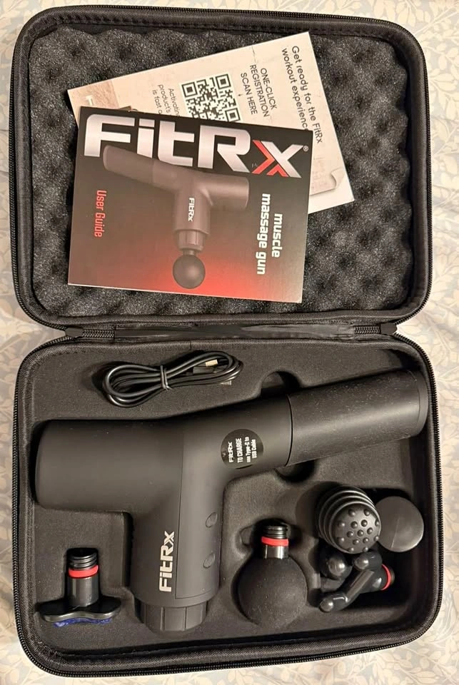 Brand New FitRx Muscle Massage Gun – Unused (With Case & Attachm