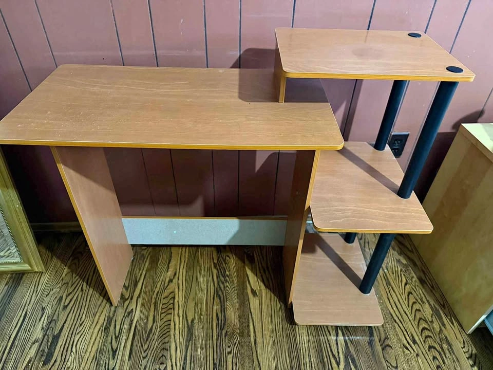 Light Brown Computer Desk with Shelves