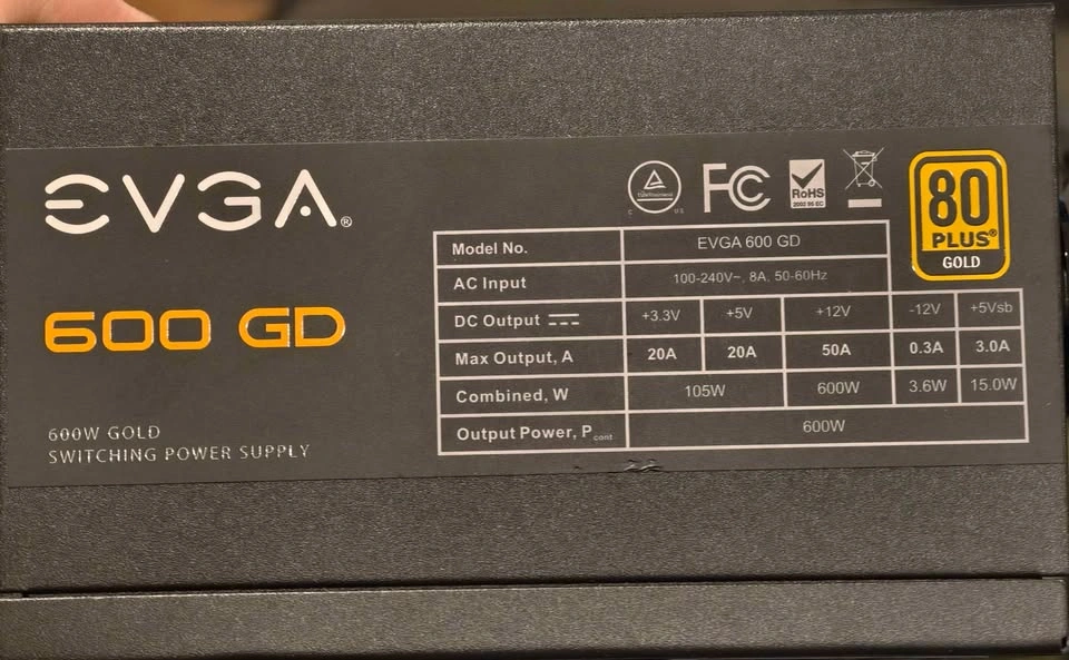 EVGA 600 GD 600W 80+ Gold Power Supply (PSU) Open Box