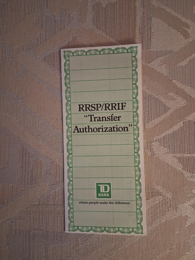 Late 1980's TD Bank RRSP/RRIF Transfer Authorization Form