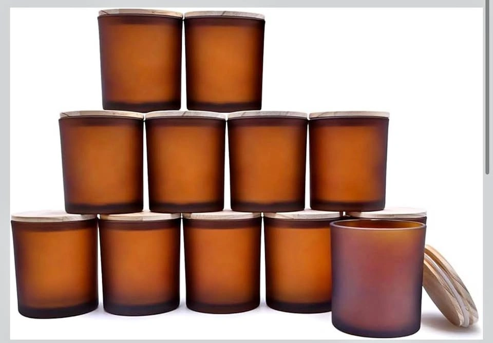12 Pack Frosted Amber Glass Jars with Bamboo Lids