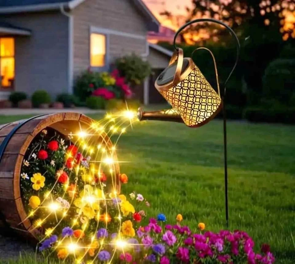 Solar Watering Kettle with Lights - Outdoor Garden Decor