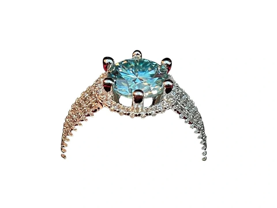 2.00 CT GRA Certified Blue Moissanite Ring - Size 6