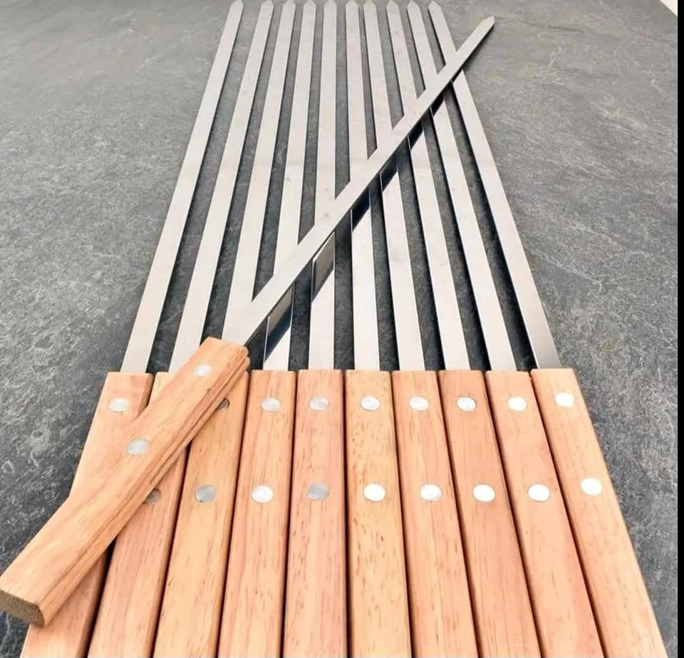 10 Metal BBQ Skewers with Wood Handles 50cm/19.6in