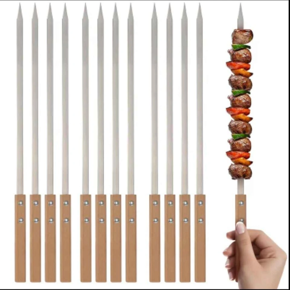 10 Metal BBQ Skewers with Wood Handles 50cm/19.6in - photo 3