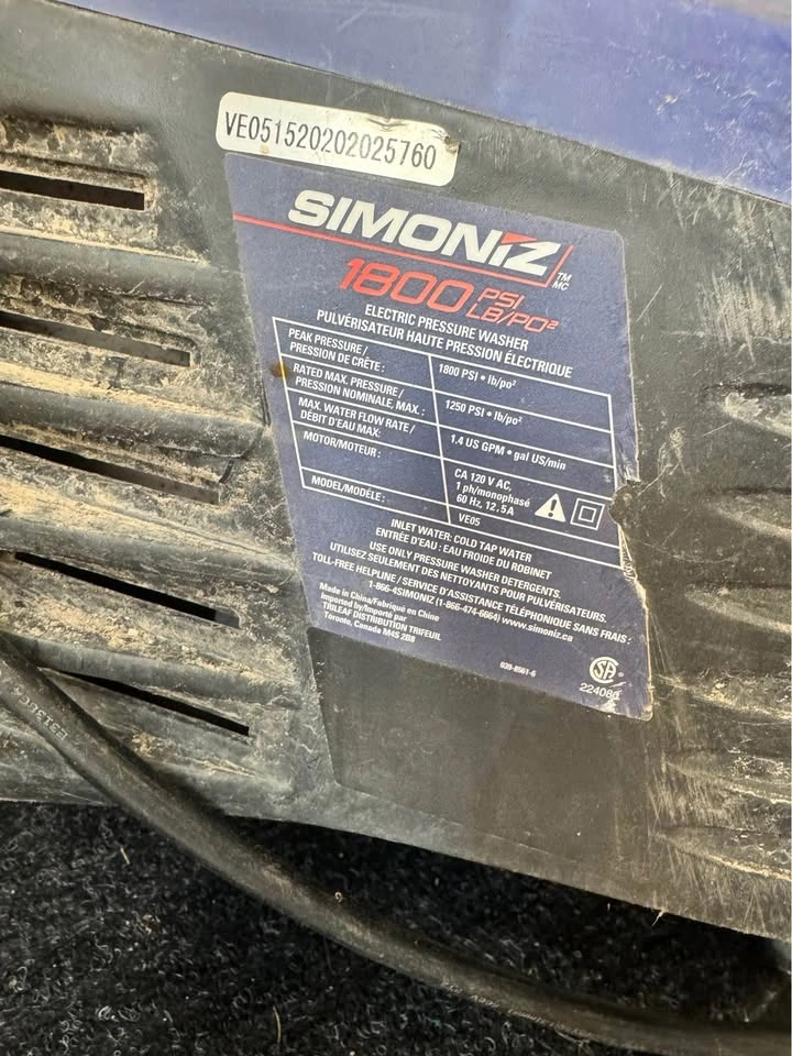 Simoniz Pressure Washer - 1800psi - photo 3