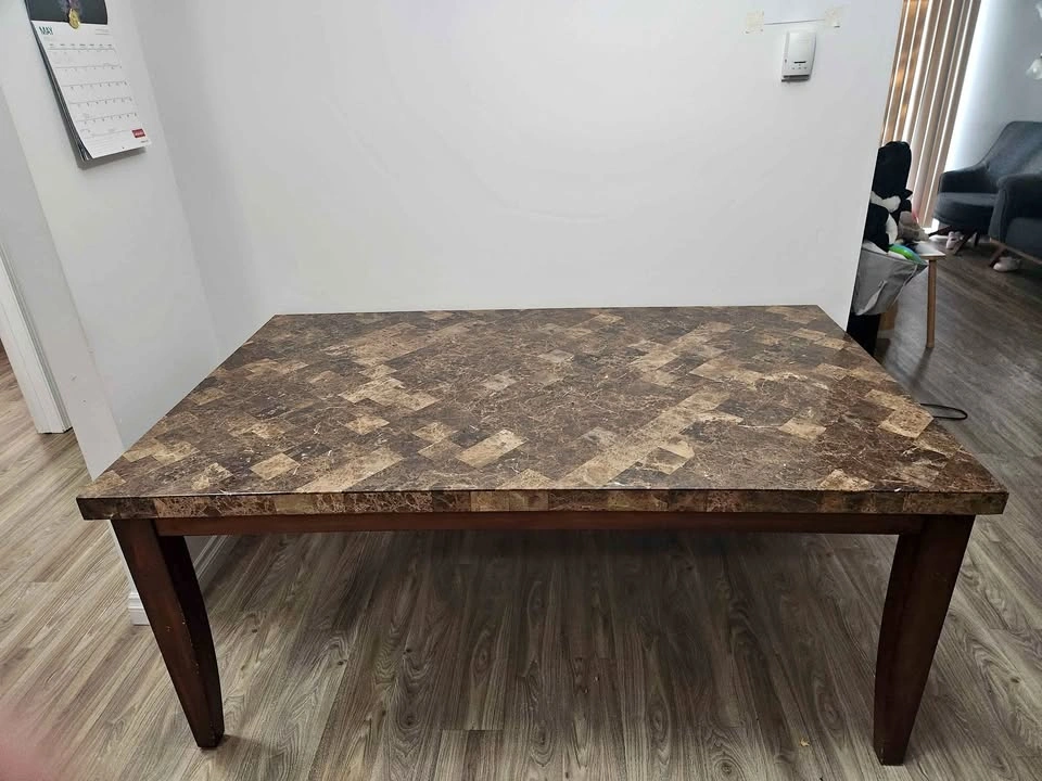 Heavy Stone, Solid Wood, Leather Seat Dining Set
