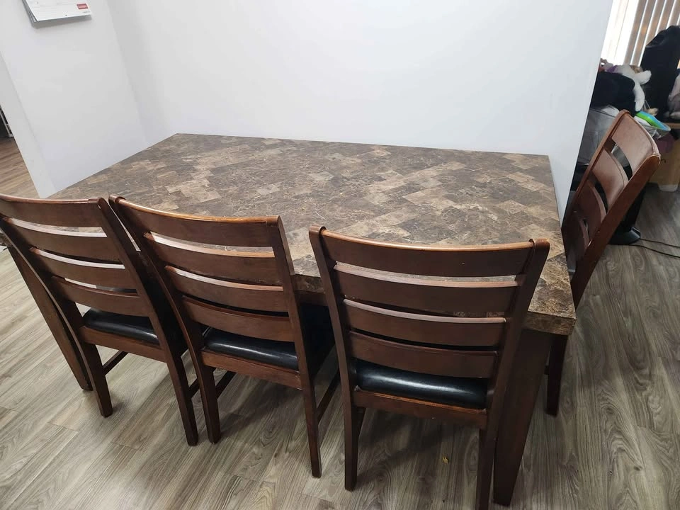 Heavy Stone, Solid Wood, Leather Seat Dining Set - photo 2