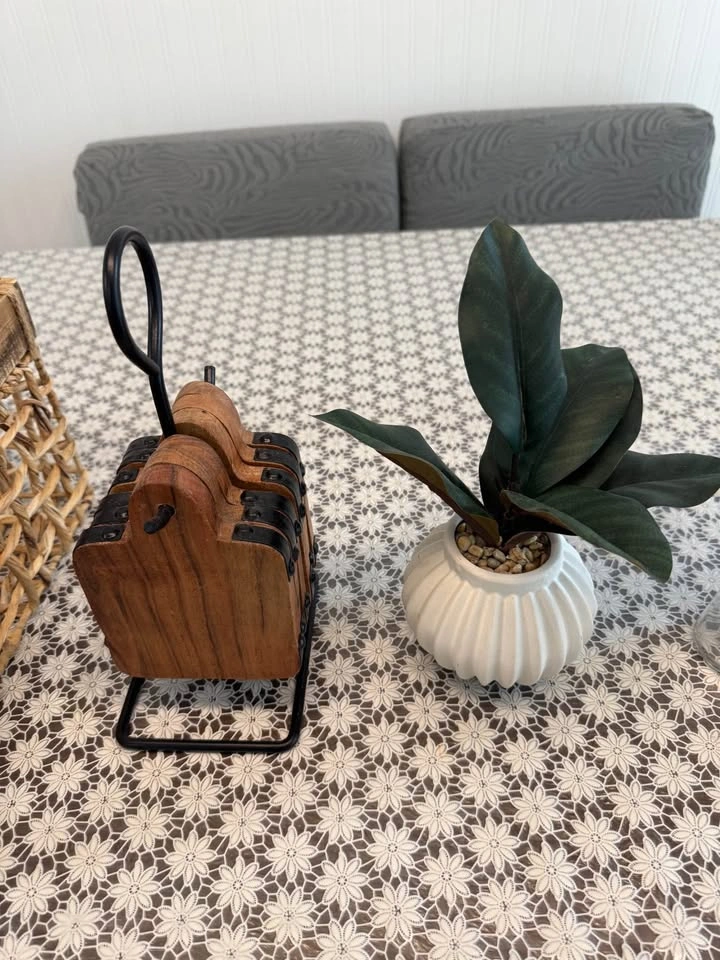 Home Decor Bundle with Woven Basket, Coasters, Candle, Faux Plan - photo 4
