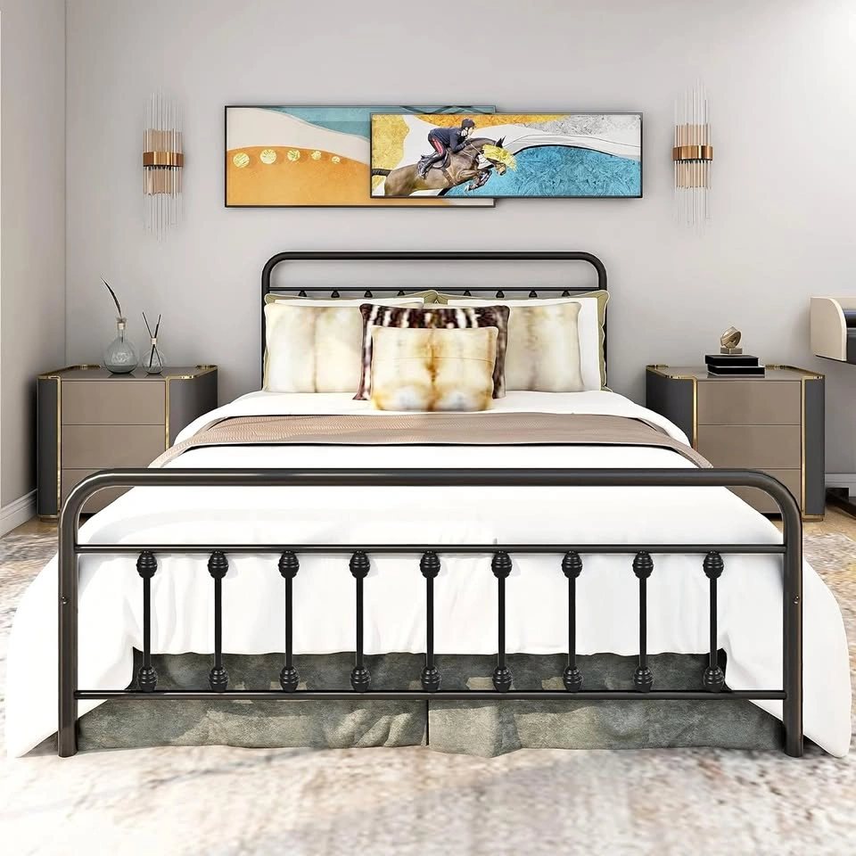 Queen Bed Set: Memory Foam Mattress + Metal Frame w/ Headboard -