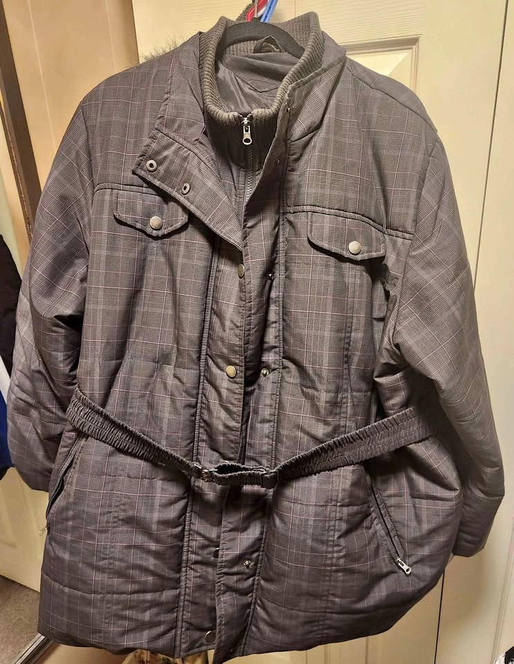 Plaid belted puffer jacket Women's 3x from Penningtons