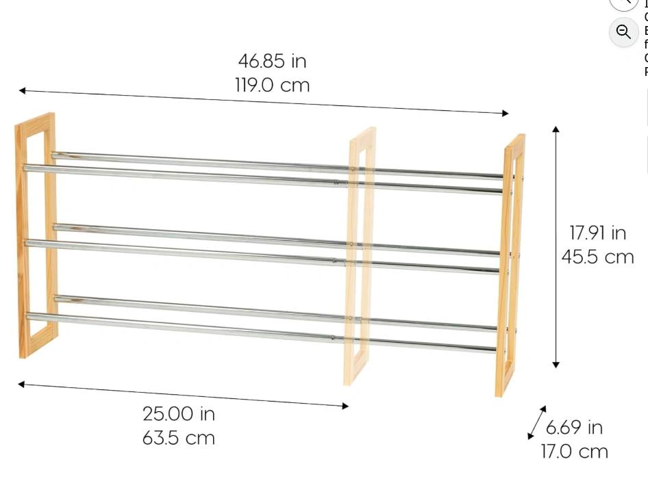 3-Tier Extendable Pine Wood & Metal Shoe Rack - photo 2