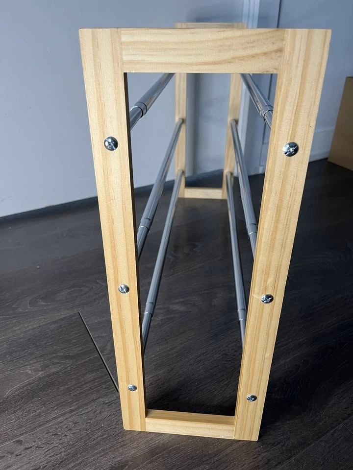 3-Tier Extendable Pine Wood & Metal Shoe Rack - photo 3