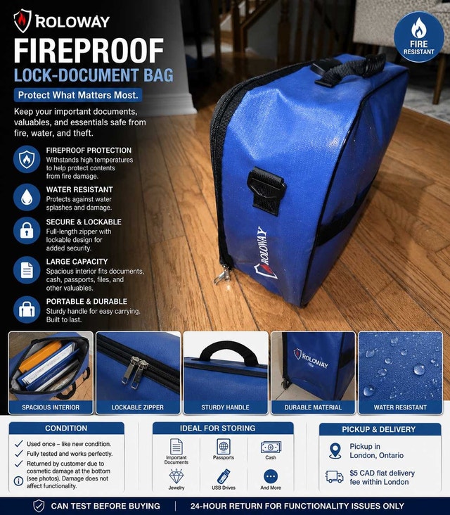 Roloway Fireproof Lock-Document Bag - Blue