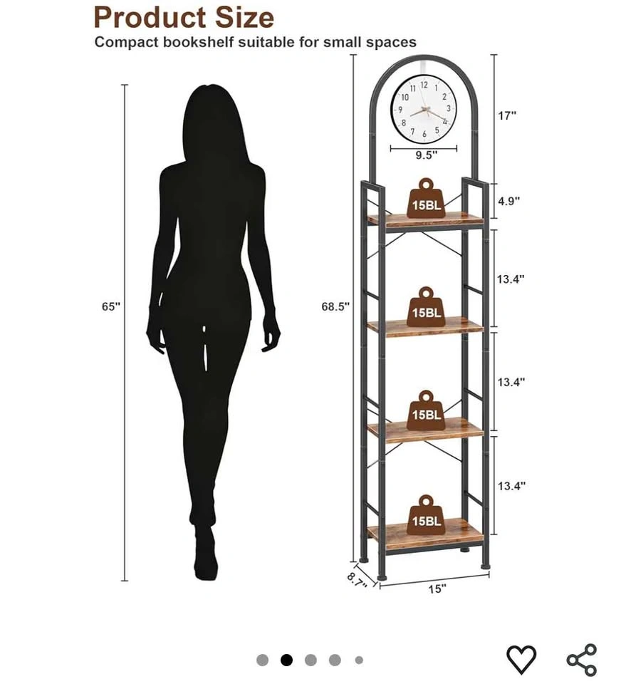 Bookshelf with Built-in Clock 4 tier - photo 2