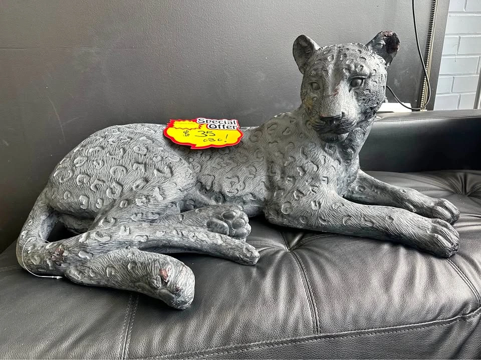 Large Grey Leopard Statue