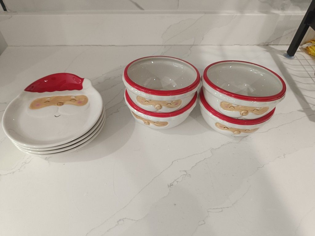 Four Bowls and Four Christmas Dishes
