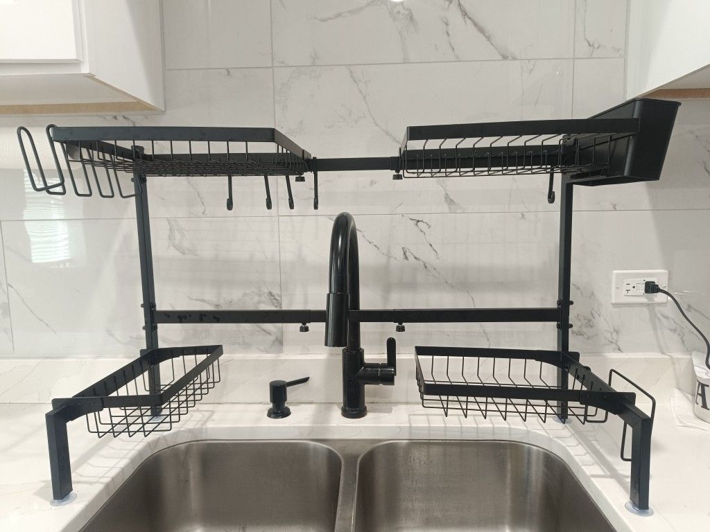 Over the Sink Dish Drying Rack Black Adjustable