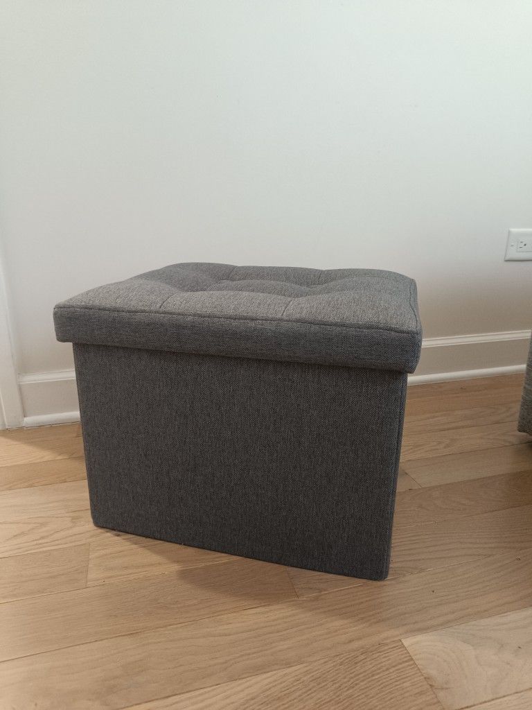 Grey Fabric Storage Ottoman Cube