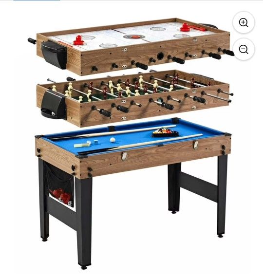 48'' 3-in-1 Game Table: Billiards, Hockey, Foosball