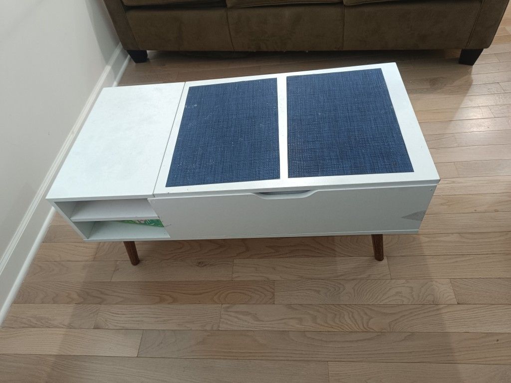 White Lift-Top Coffee Table with Storage and Side Shelves