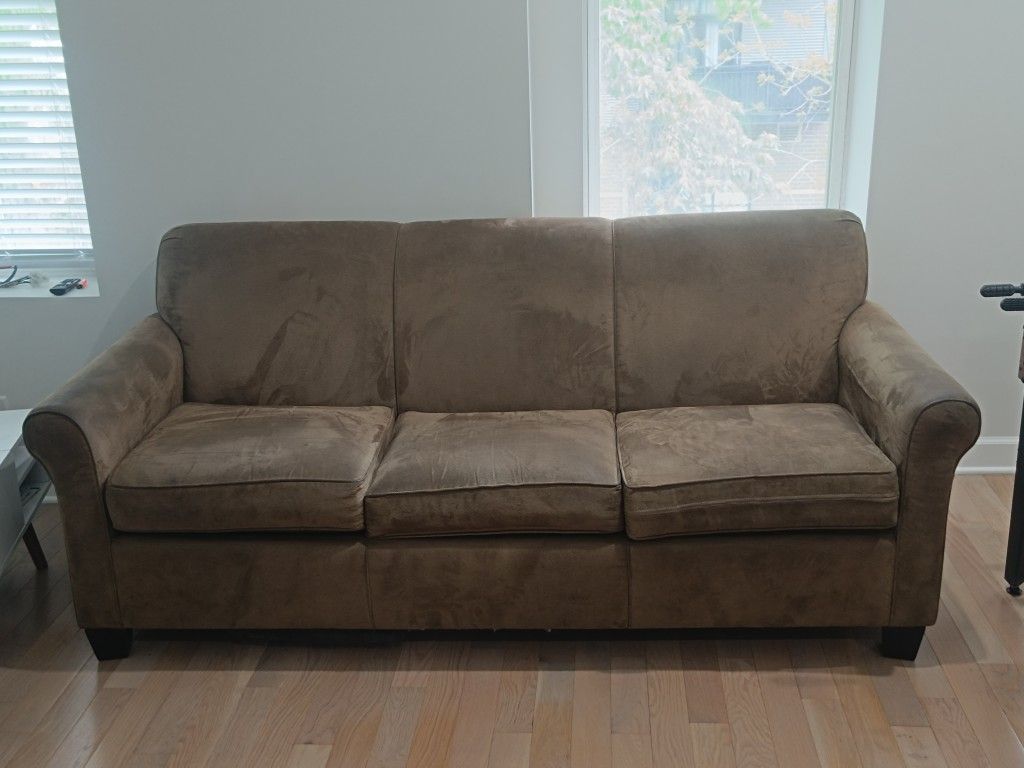 Brown Microsuede Three-Seater Sofa