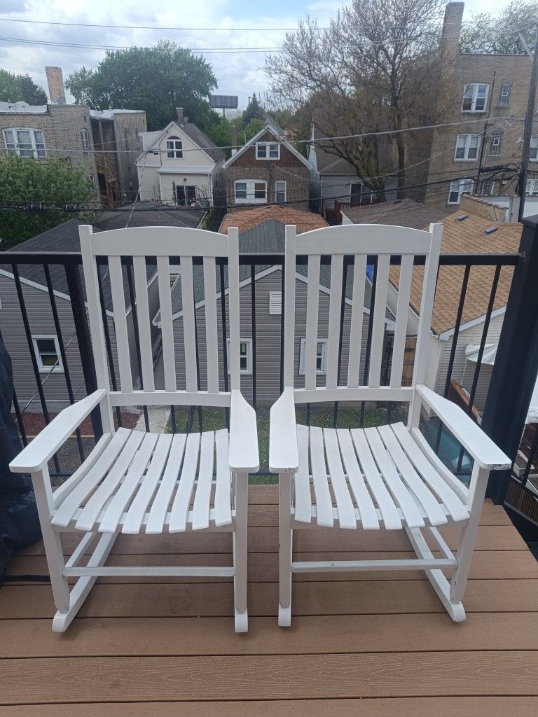 Pair of White Wooden Rocking Chairs