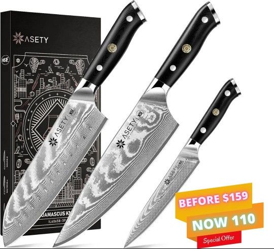 ASETY 3-Piece Damascus Chef Knife Set - VG10 Steel - photo 3