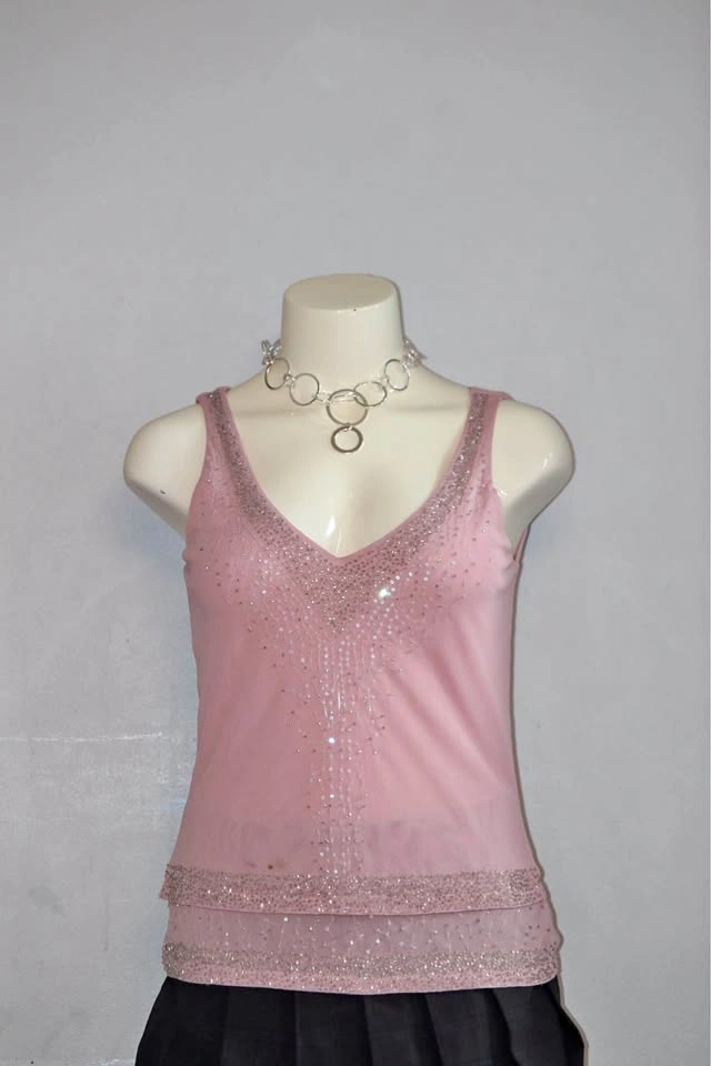 Pink Sequin and Beaded Sleeveless Top
