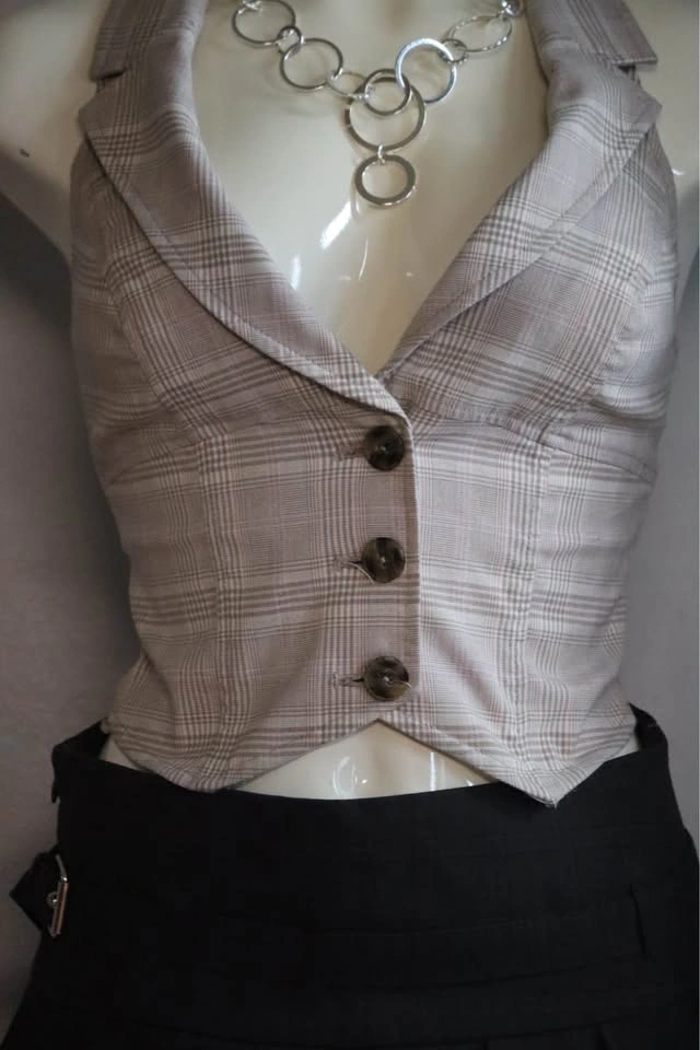 Guess Plaid Halter Neck Button Down Vest Top - photo 2