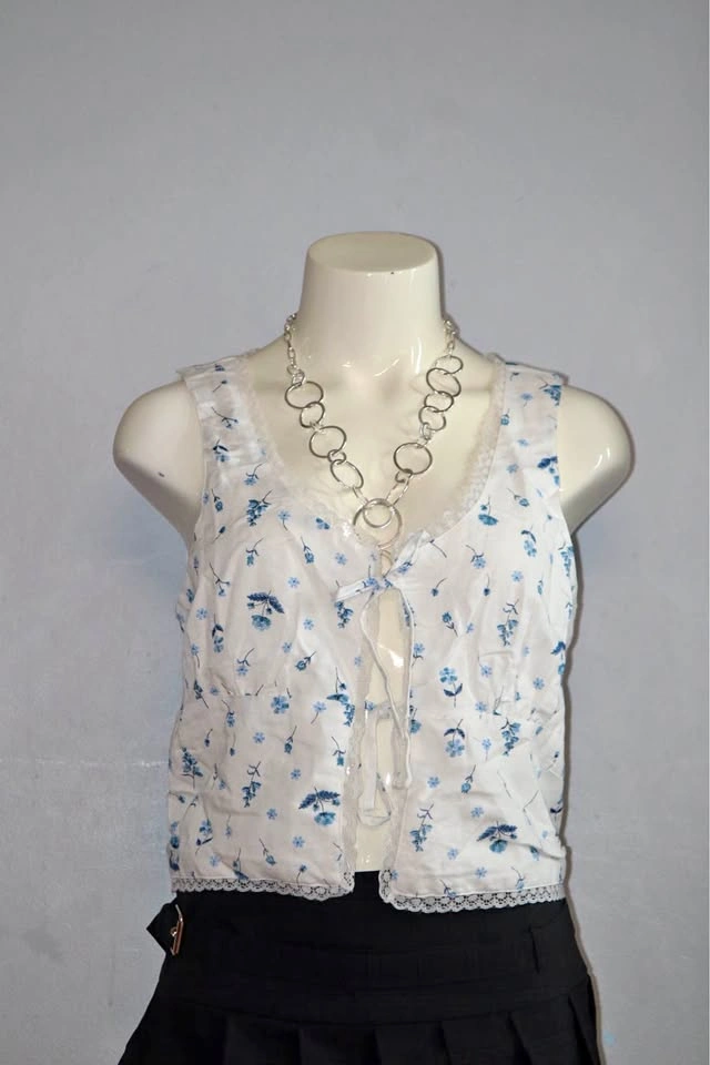 Floral Tie-Front Lace Trim Tank Top