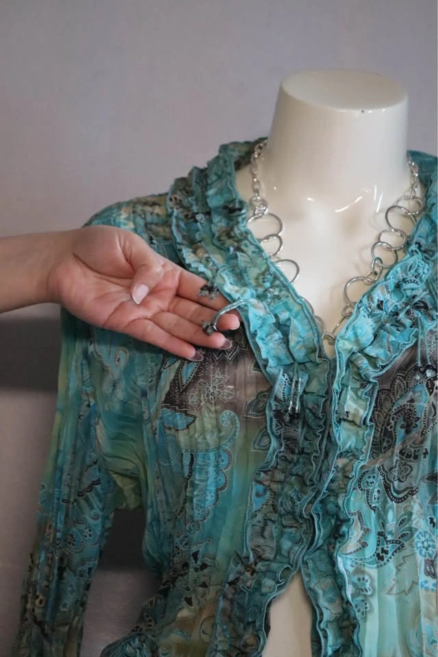 Teal Paisley Ruffle Front Blouse - photo 3