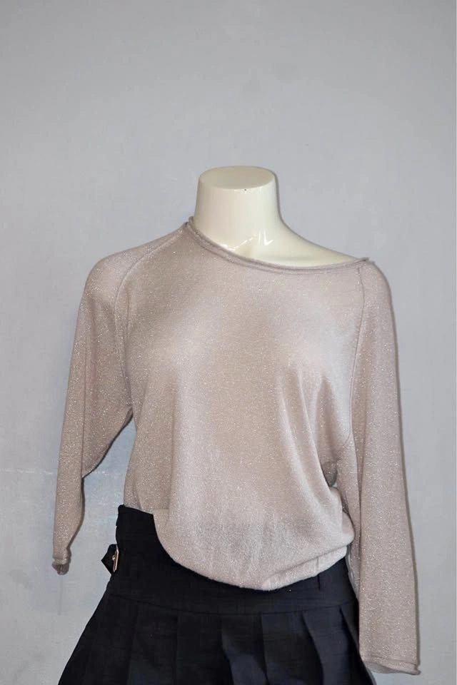Shimmer Long Sleeve Boat Neck Top