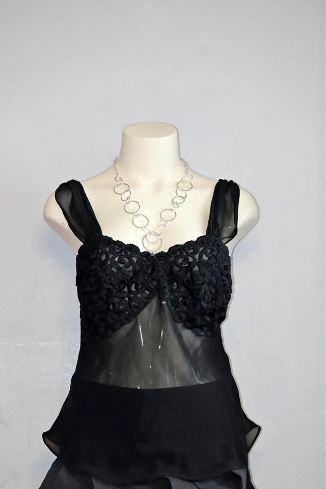 Black Lace and Chiffon Sleeveless Top