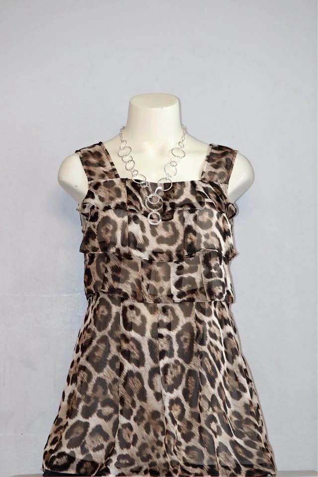 Leopard Print Tiered Ruffle Sleeveless Top