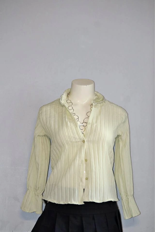 Light Green Pleated Beaded Collar Blouse