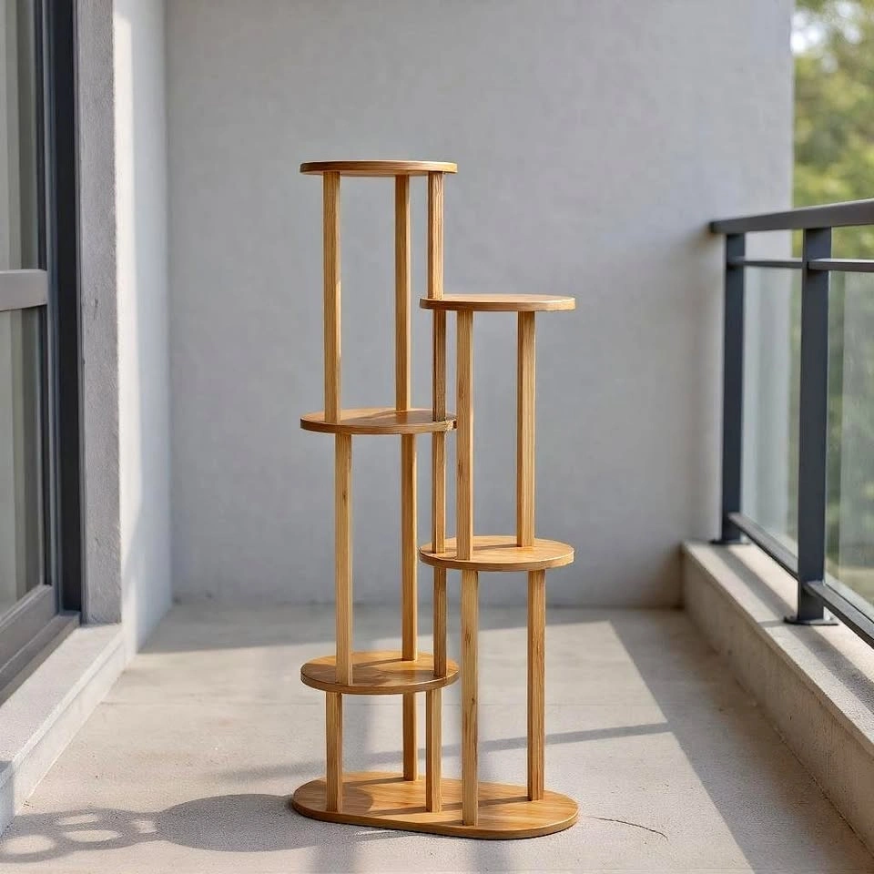 Round Tray Bamboo Plant Stand - Multiple Tiers
