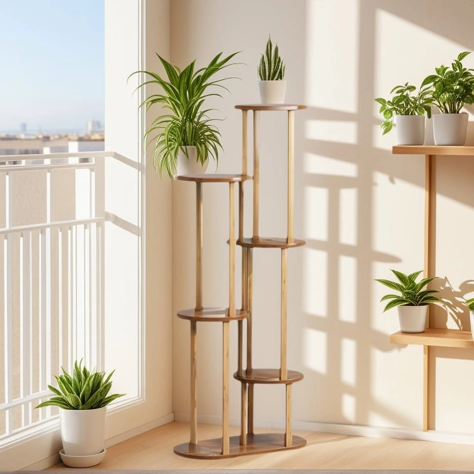 Round Tray Bamboo Plant Stand - Multiple Tiers - photo 2