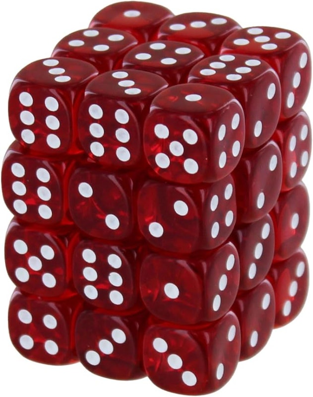 Translucent Red and White Plastic Polyhedral Dice