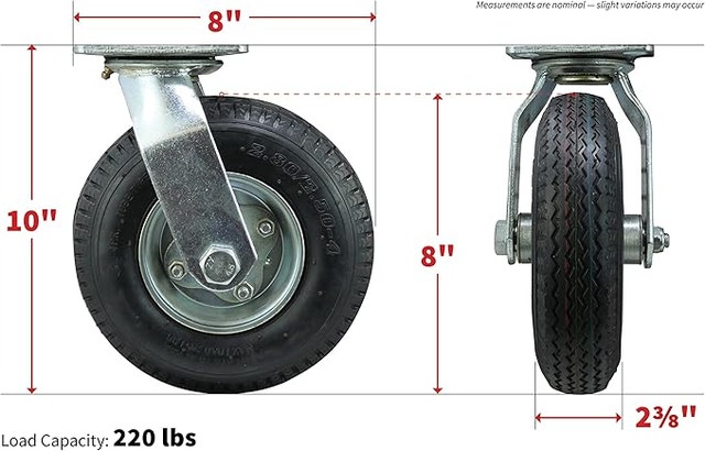 8-Inch Pneumatic Caster Wheel set of 4 - photo 2