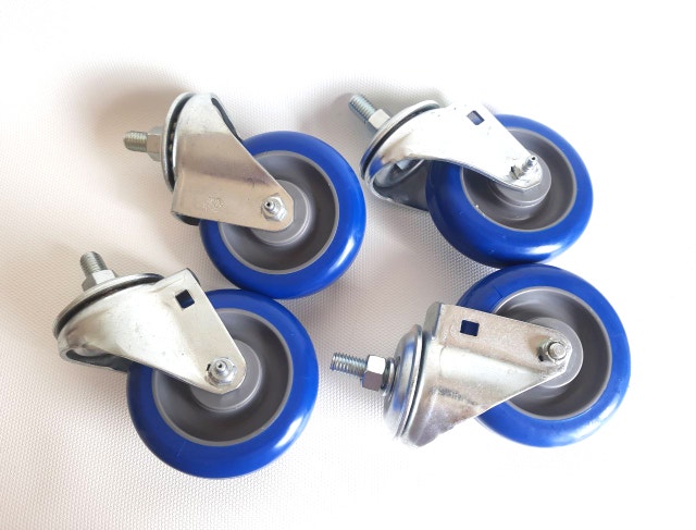 Set of 4 Blue Swivel Casters with Threaded Stem