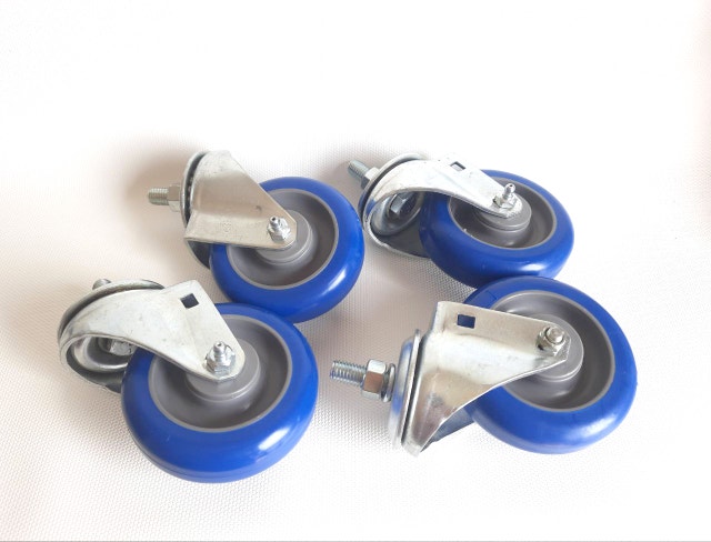 Set of 4 Blue Swivel Casters with Threaded Stem - photo 2