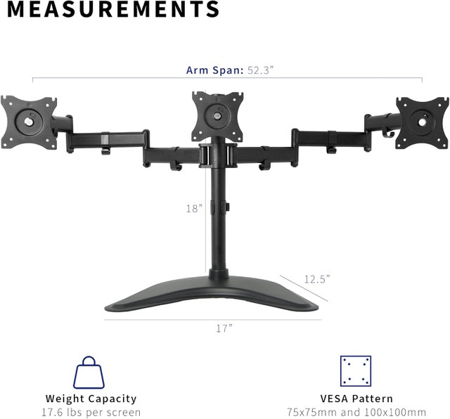 Triple Monitor Mount - Up to 24" Screens - STAND-V003P - photo 4