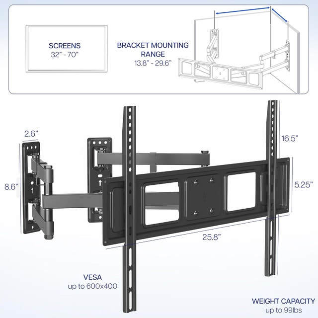 VIVO Corner TV Wall Mount 37"-70" Full Motion - MOUNT-CR70C - photo 4