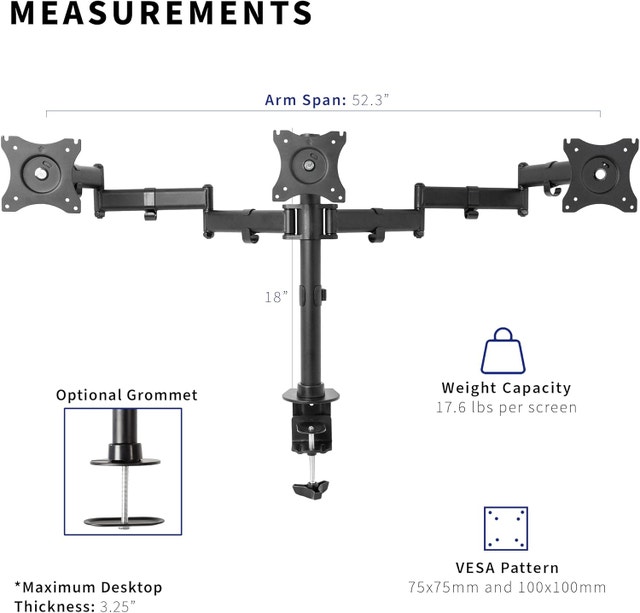 Triple Monitor Mount - 3 LCD Screens up to 24" - STAND-V003M - photo 4
