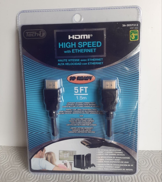 Tech1 HDMI High Speed Ethernet Cable 5ft - New