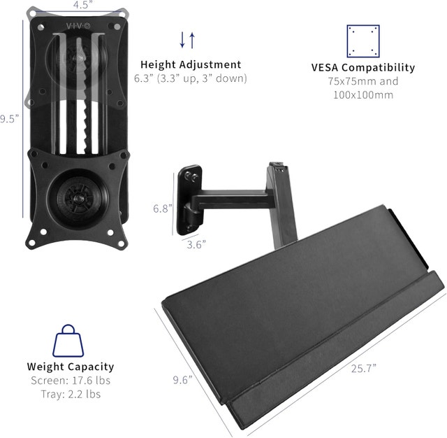 VIVO Single Monitor Wall Mount & Keyboard Tray Combo (MOUNT-VWKB - photo 5